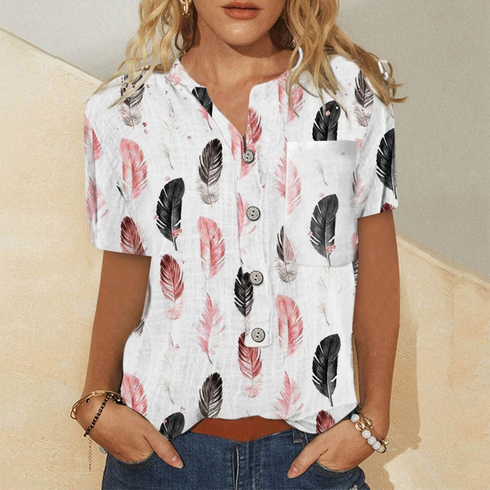 Casual printing shirt leaves loose tops for women