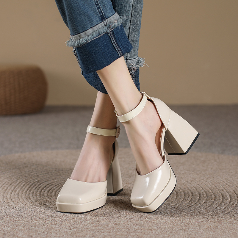 All-match square head platform France style shoes