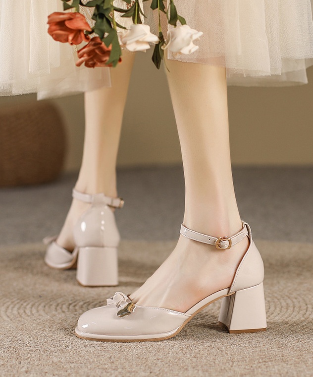 Middle-heel round shoes spring thick sandals for women
