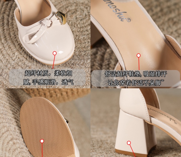 Middle-heel round shoes spring thick sandals for women