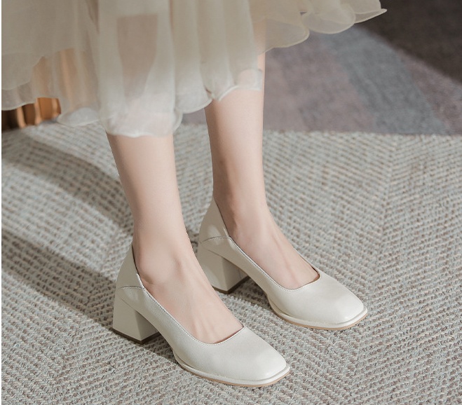 Low high-heeled shoes square head shoes for women
