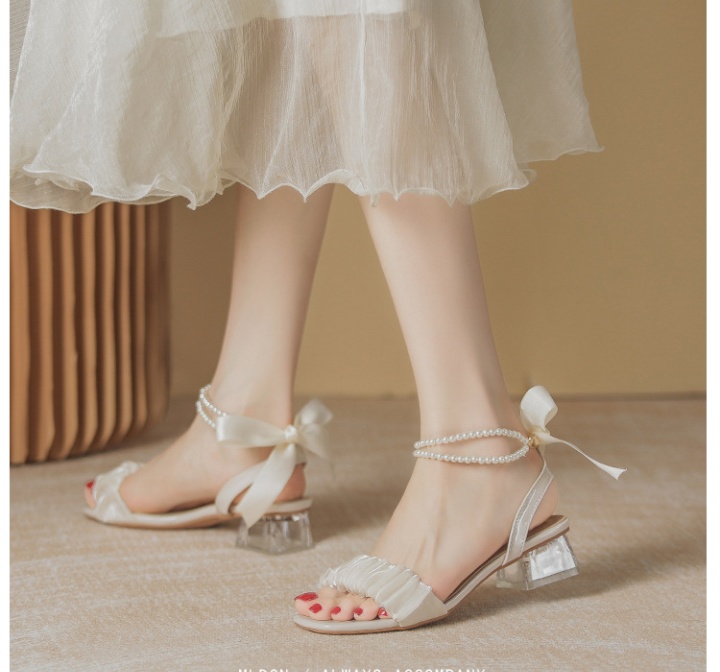 Gauze high-heeled shoes middle-heel sandals for women