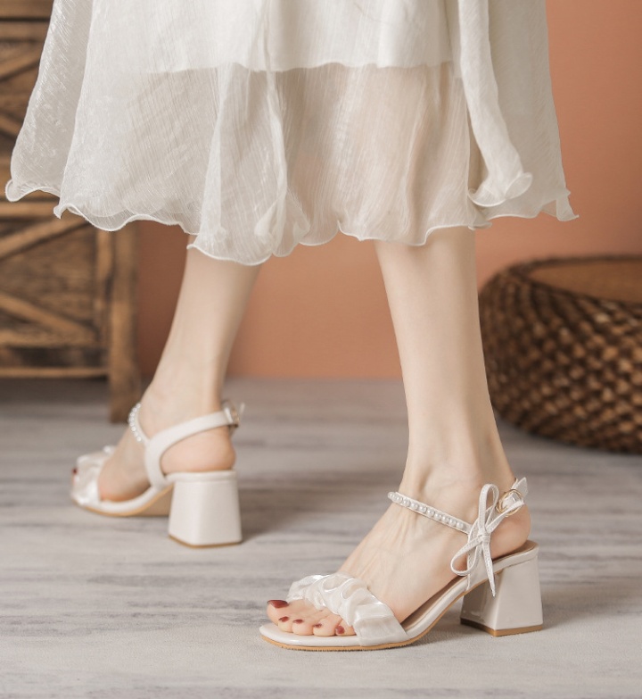 Open toe summer high-heeled shoes thick middle-heel sandals