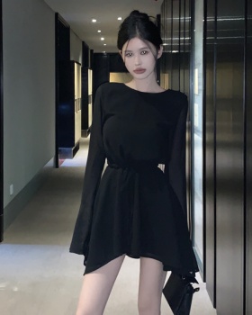 Colors black long sleeve halter bandage slim dress
