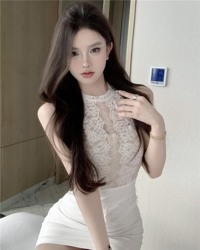Summer white slim lace package hip sexy dress