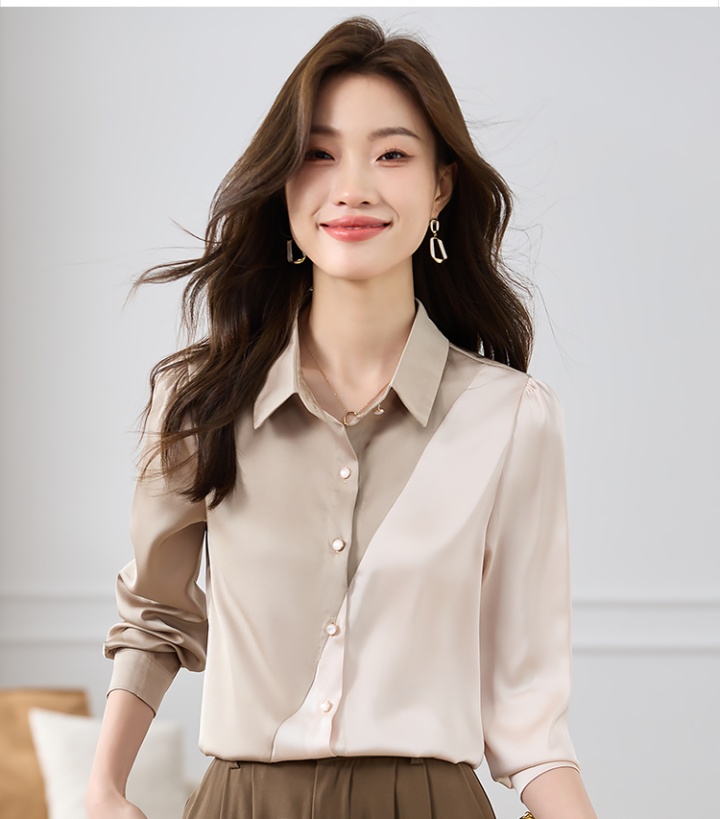 Lapel elegant mixed colors tops all-match slim shirt