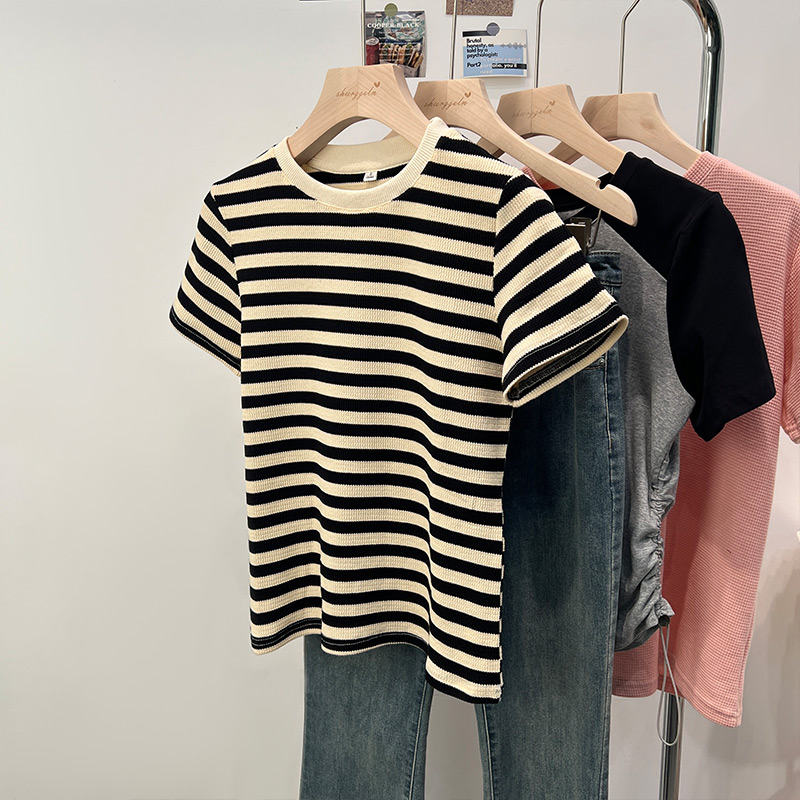 Short sleeve stripe loose tops slim summer T-shirt for women
