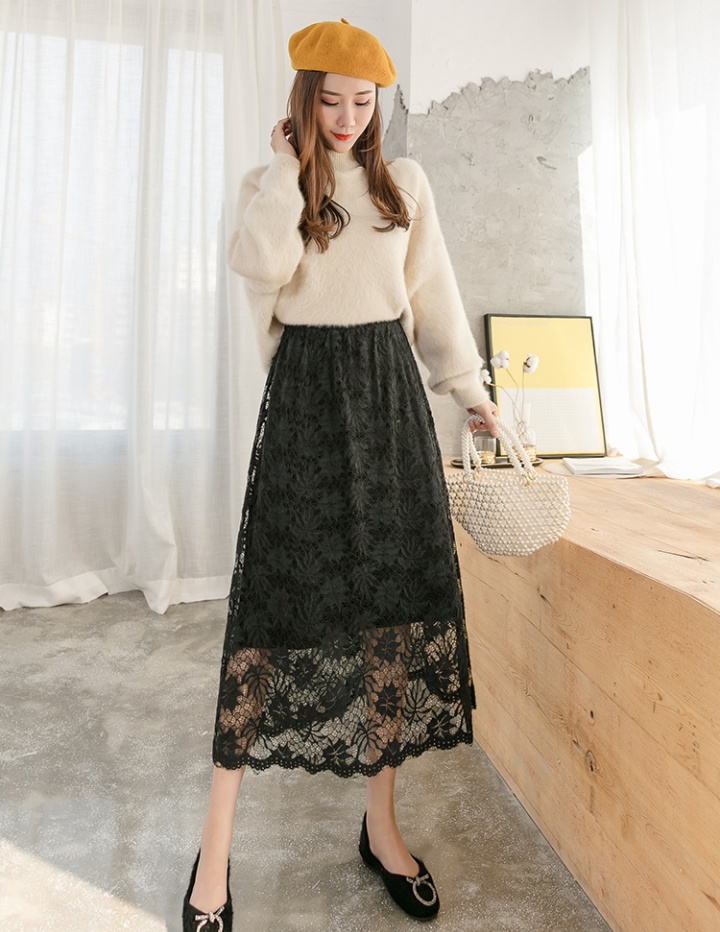 Korean style lace long dress wear high waist skirt for women