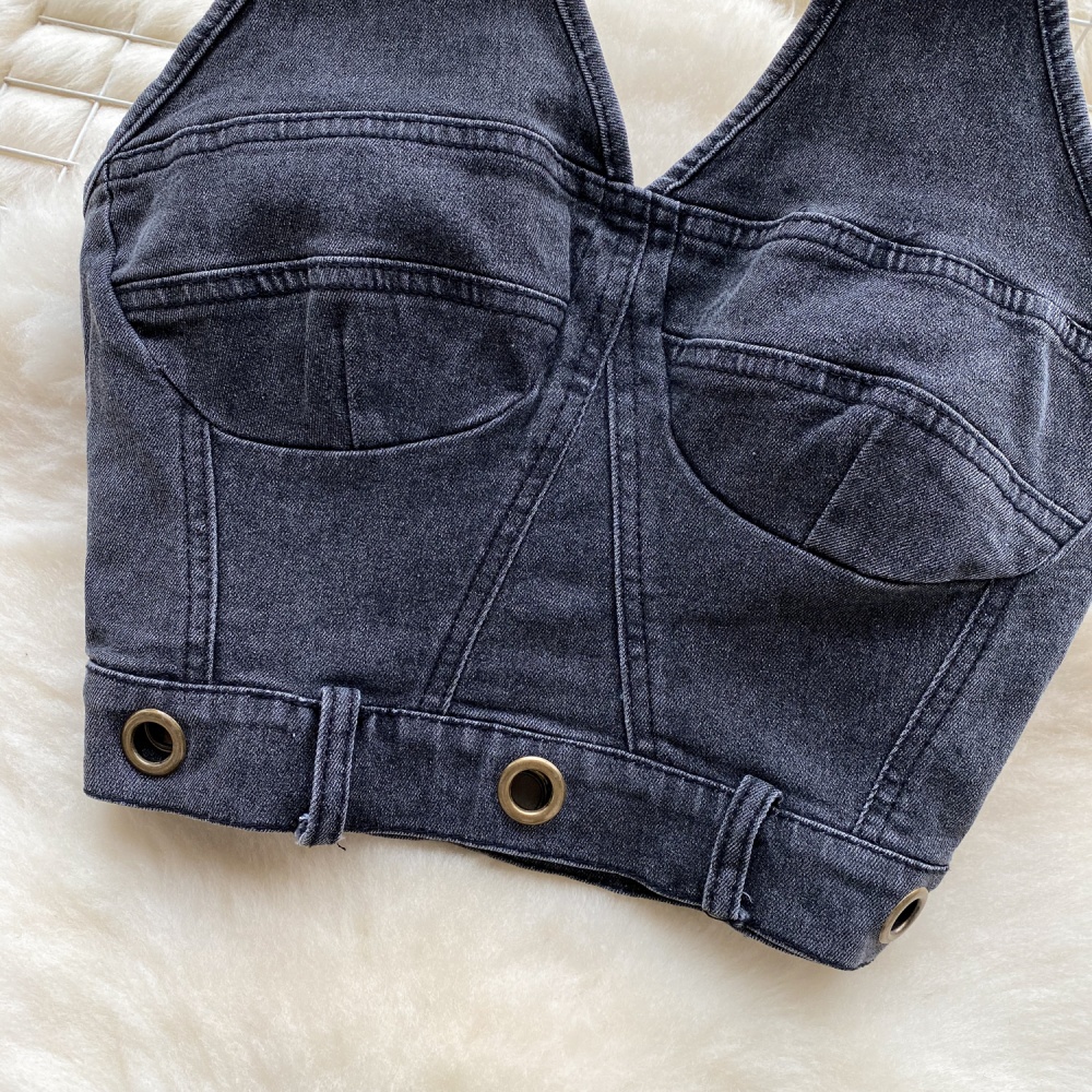 Halter package hip vest denim short skirt a set for women