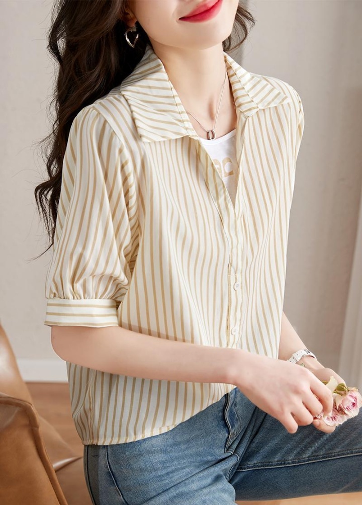 Chiffon fashion shirt stripe short sleeve tops for women