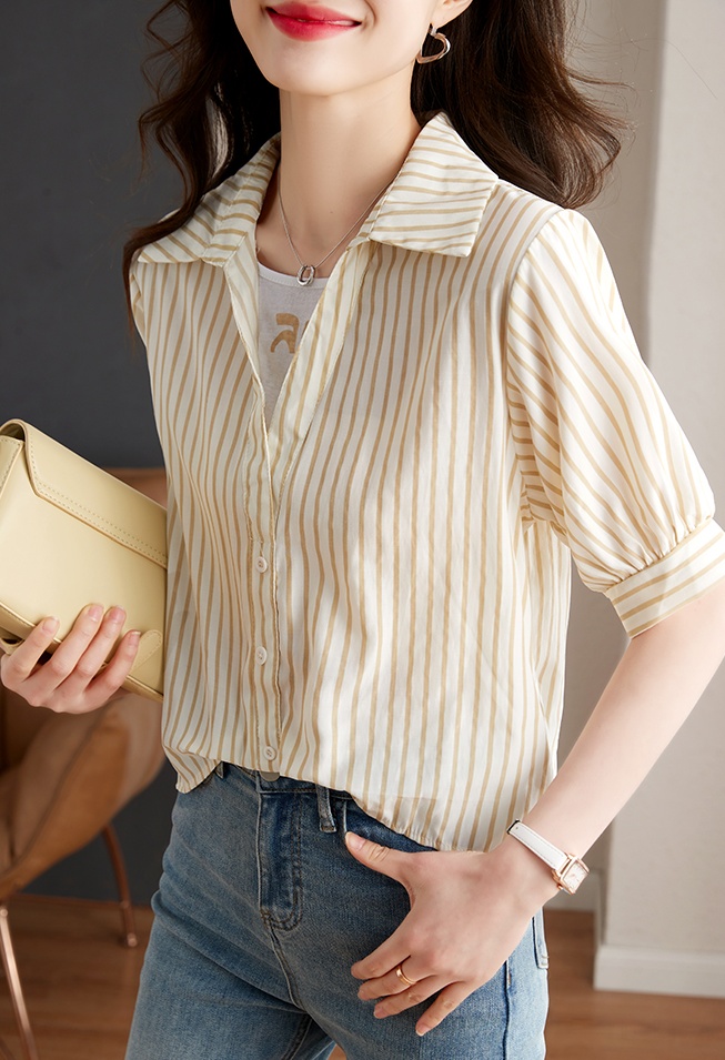 Chiffon fashion shirt stripe short sleeve tops for women