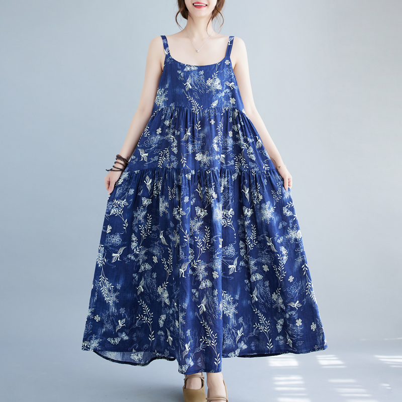 Loose summer printing dress sling large yard long dress