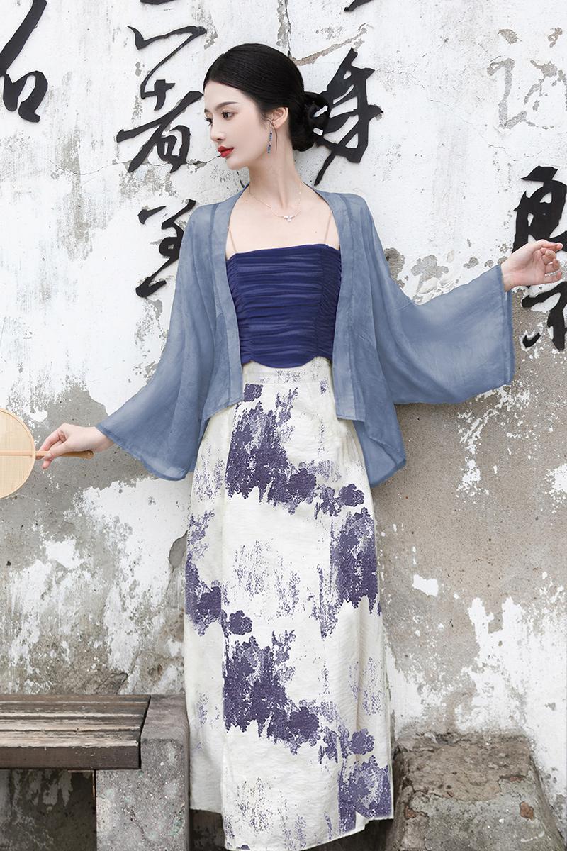 Chinese style skirt sling cardigan 3pcs set