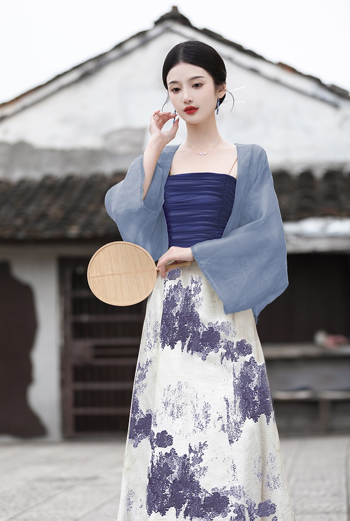 Chinese style skirt sling cardigan 3pcs set