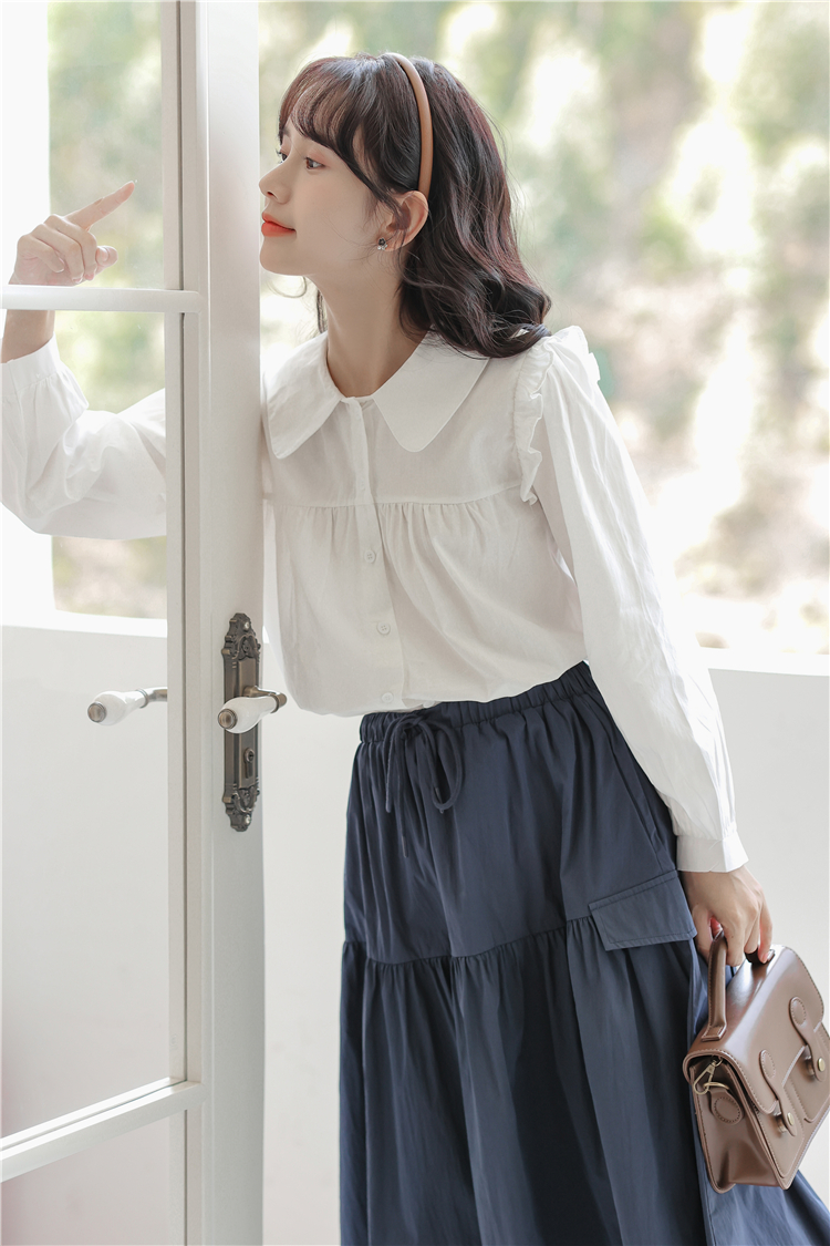 Long sleeve wood ear sweet Korean style shirt for women
