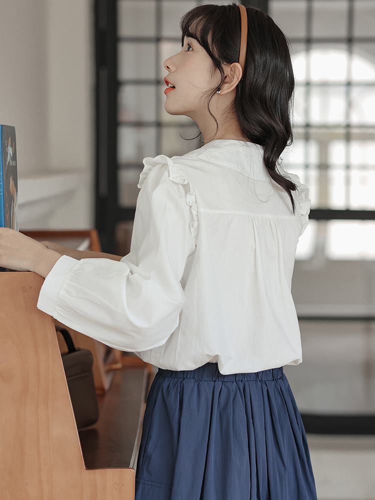 Long sleeve wood ear sweet Korean style shirt for women