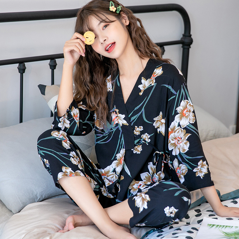 Sexy wears outside pajamas homewear kimono 3pcs set