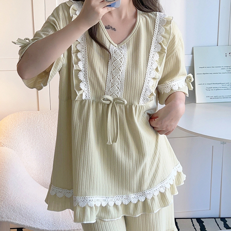 Korean style shorts lace pajamas a set for women