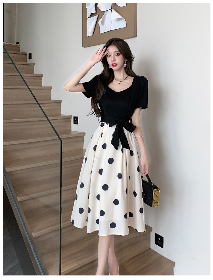 Summer temperament polka dot light dress a set for women