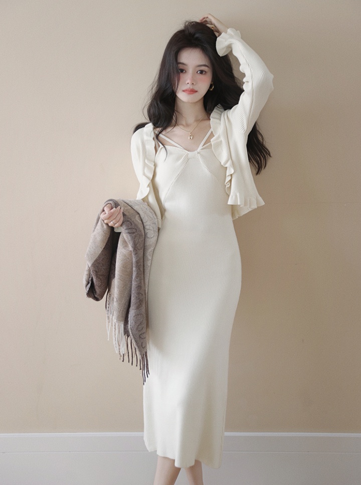 Retro shawl sleeveless dress 2pcs set for women