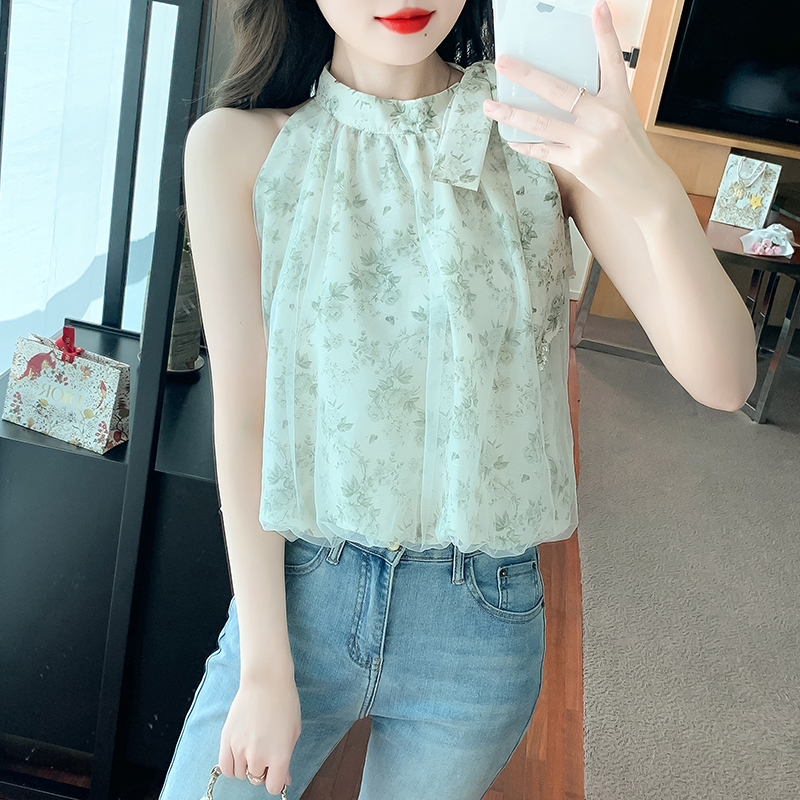 Korean style floral tops all-match refreshing shirt for women