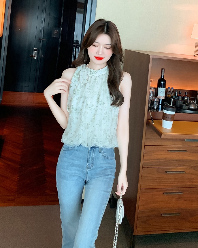 Korean style floral tops all-match refreshing shirt for women