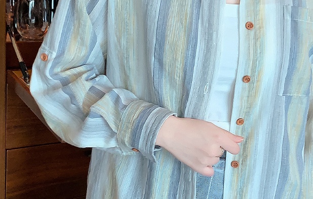 Stripe cotton linen sun shirt niche summer tops for women