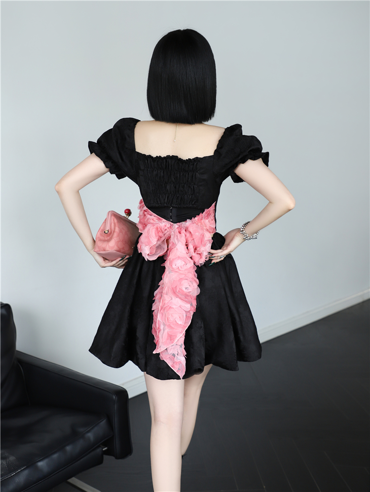 Rose black thick and disorderly sweet bandage dress