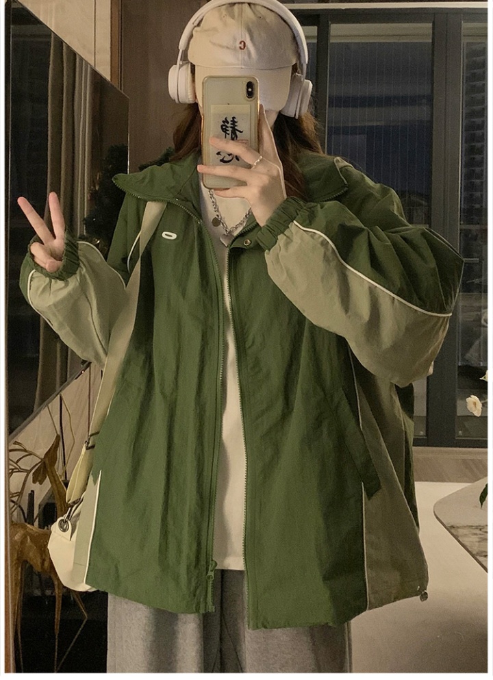 Couples loose technical jacket green retro coat for women