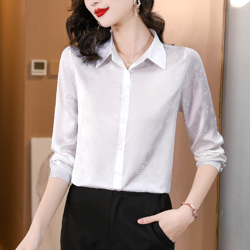 Real silk overalls shirt long sleeve silk tops for women
