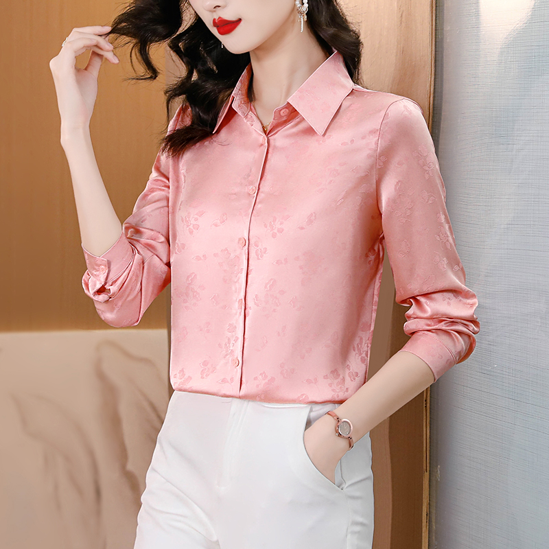 Real silk overalls shirt long sleeve silk tops for women