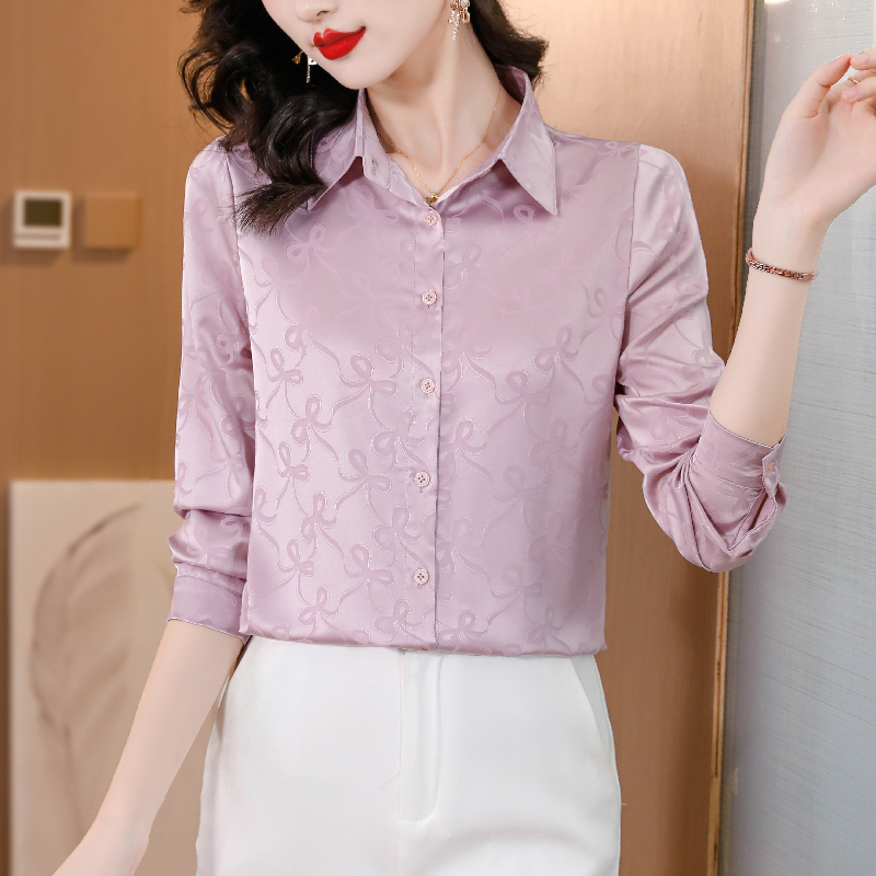 Long sleeve overalls shirt silk tops for women