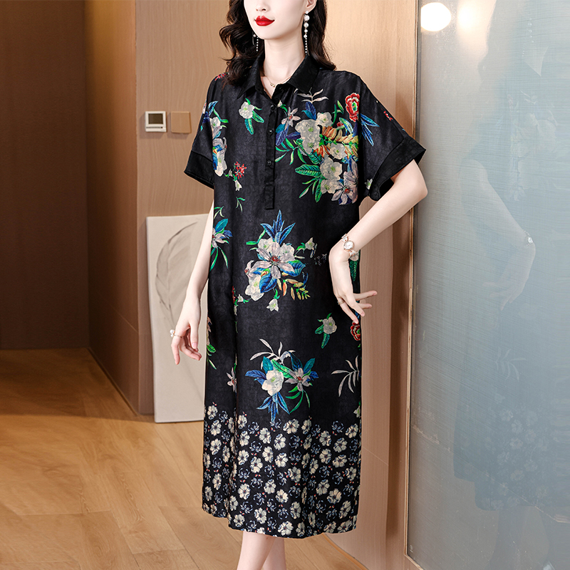 Large yard floral silk summer enlarge dress for women