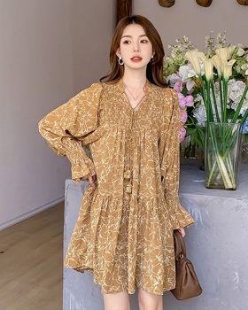 Floral drape loose France style dress for women