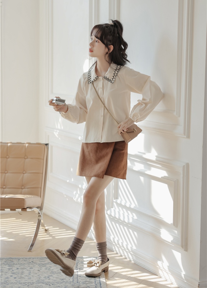 Long sleeve lapel embroidery all-match autumn lovely shirt