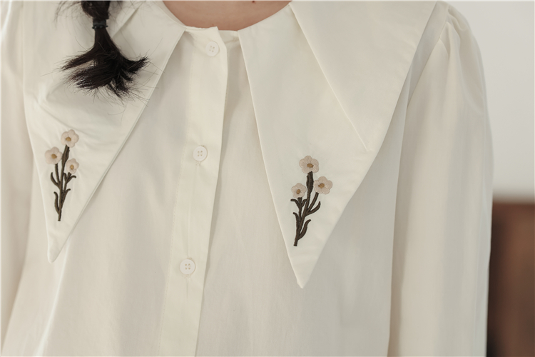 Long sleeve lapel embroidery autumn art shirt for women