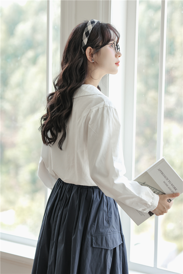Autumn white all-match long sleeve shirt for women