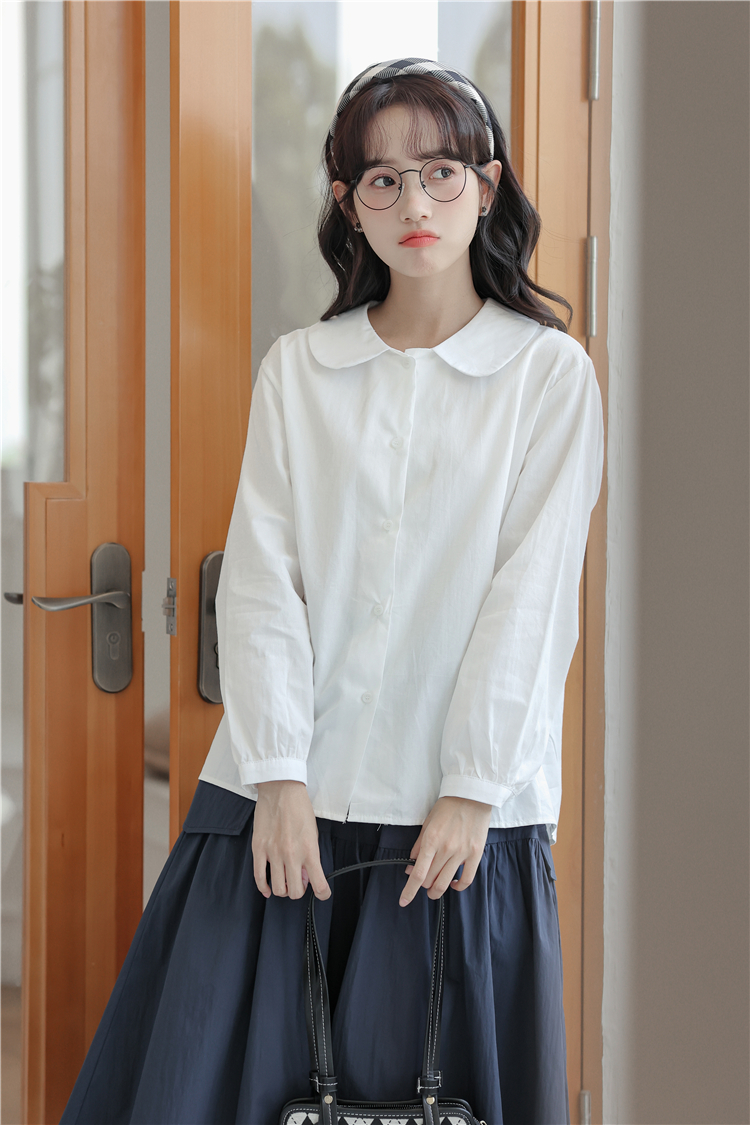 Autumn white all-match long sleeve shirt for women