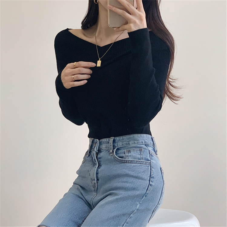 Knitted slim tops autumn strapless sweater