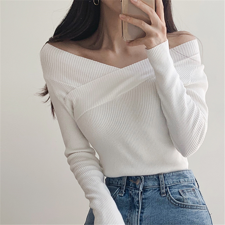 Knitted slim tops autumn strapless sweater