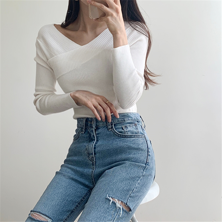 Knitted slim tops autumn strapless sweater