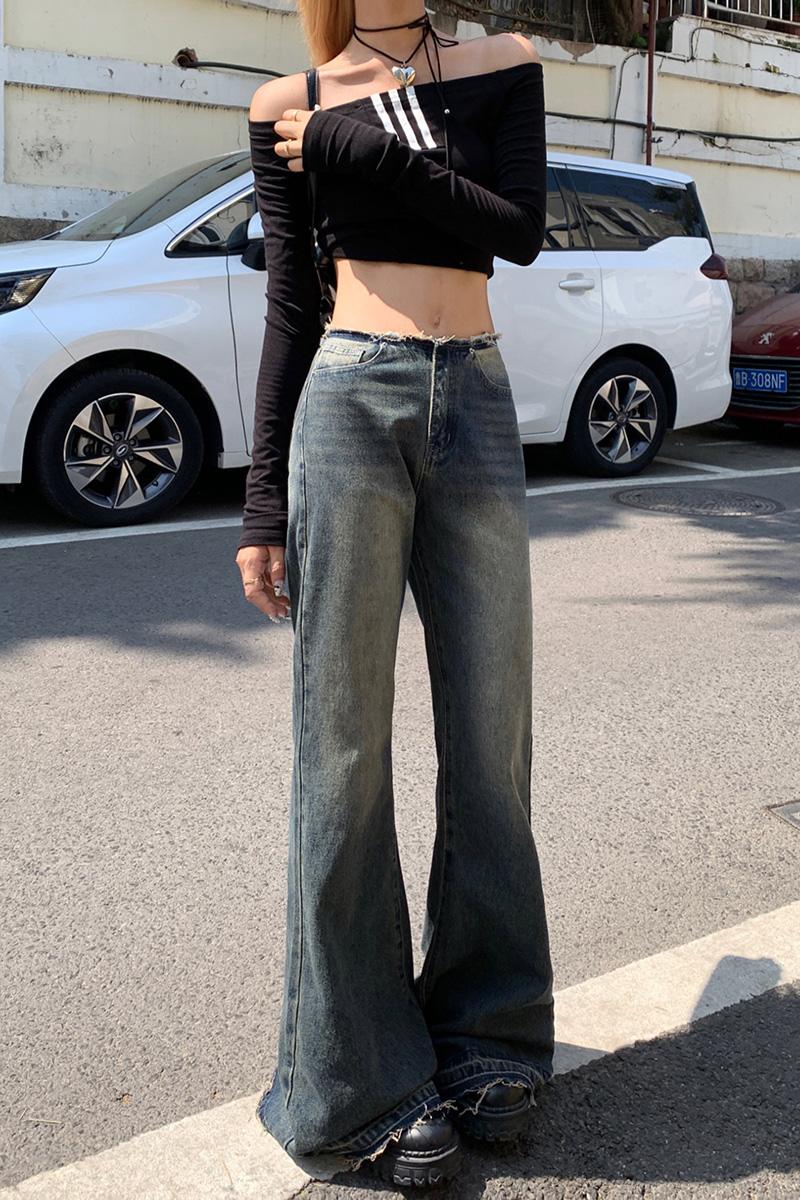 Low-waist speaker lengthen spicegirl autumn retro jeans