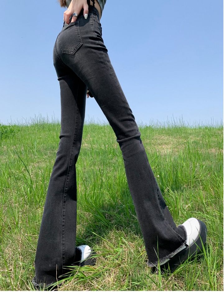 Gray black flare pants burr speaker long pants