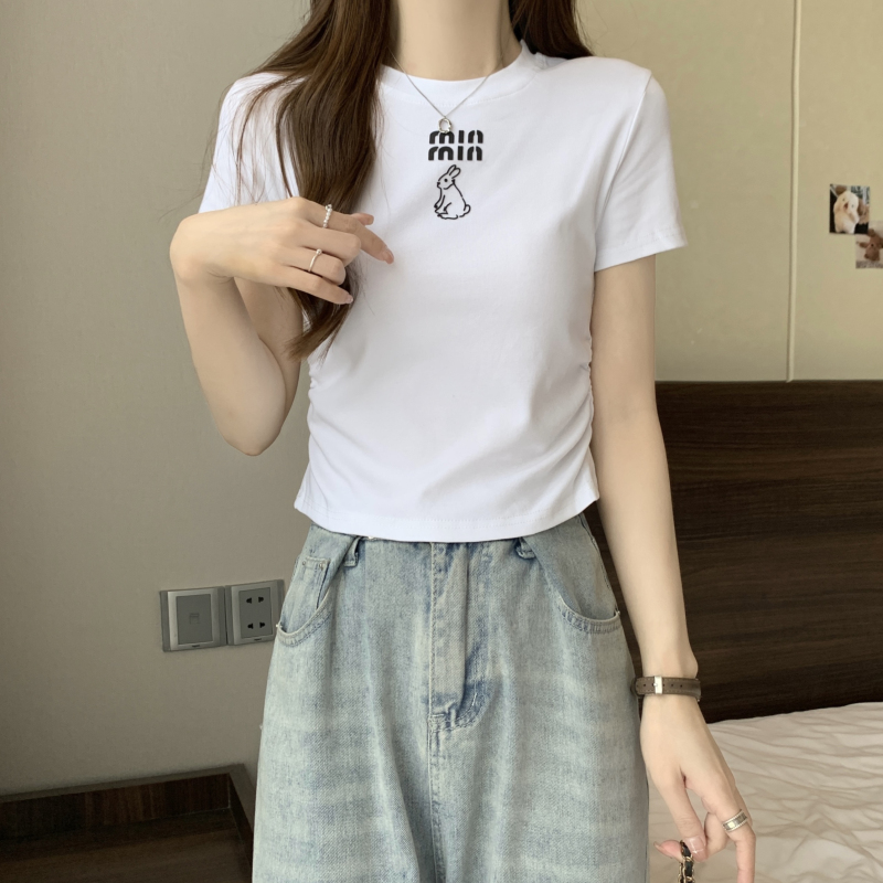 Casual short sleeve round neck rabbit short T-shirt for women