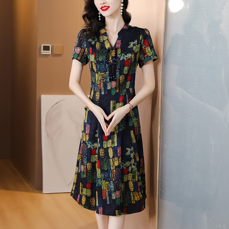 Summer real silk cheongsam silk dress for women