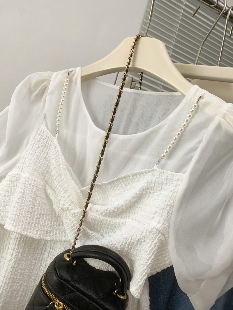 Pearl niche tops bow unique chiffon shirt for women