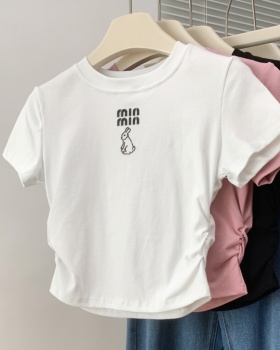 Round neck pattern rabbit summer T-shirt for women
