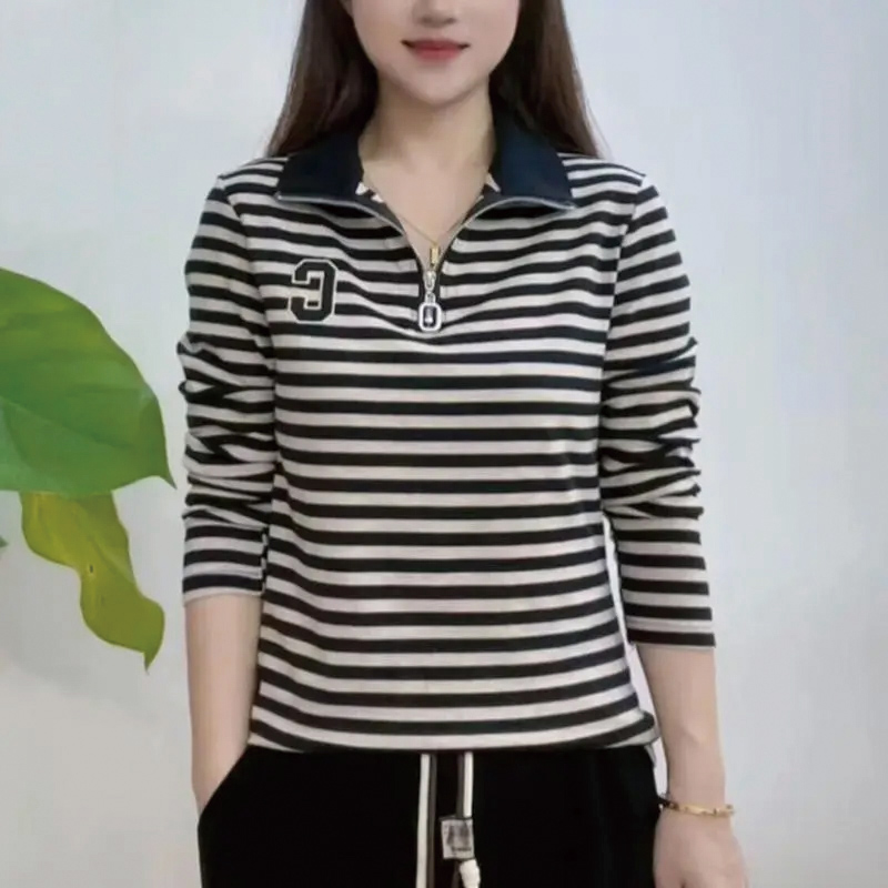 Stripe long sleeve T-shirt autumn tops for women