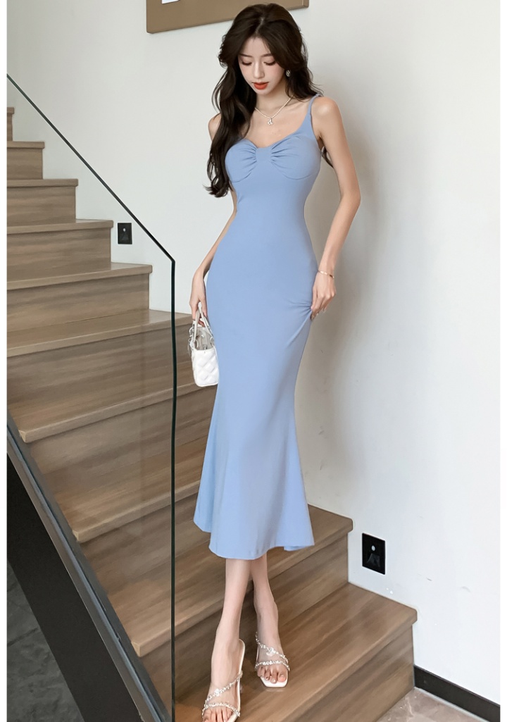 Mermaid sling V-neck dress with chest pad slim jumpsuit