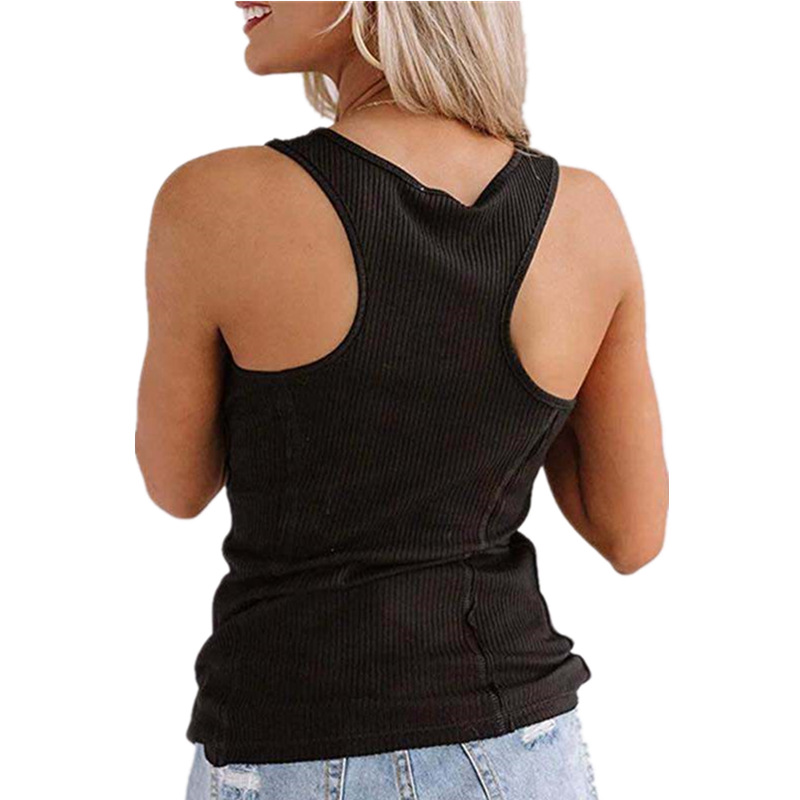 European style buckle T-shirt sleeveless pure vest for women
